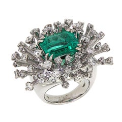 Emerald Diamonds White Gold Cocktail Ring Handcrafted in Italy by Botta Gioielli