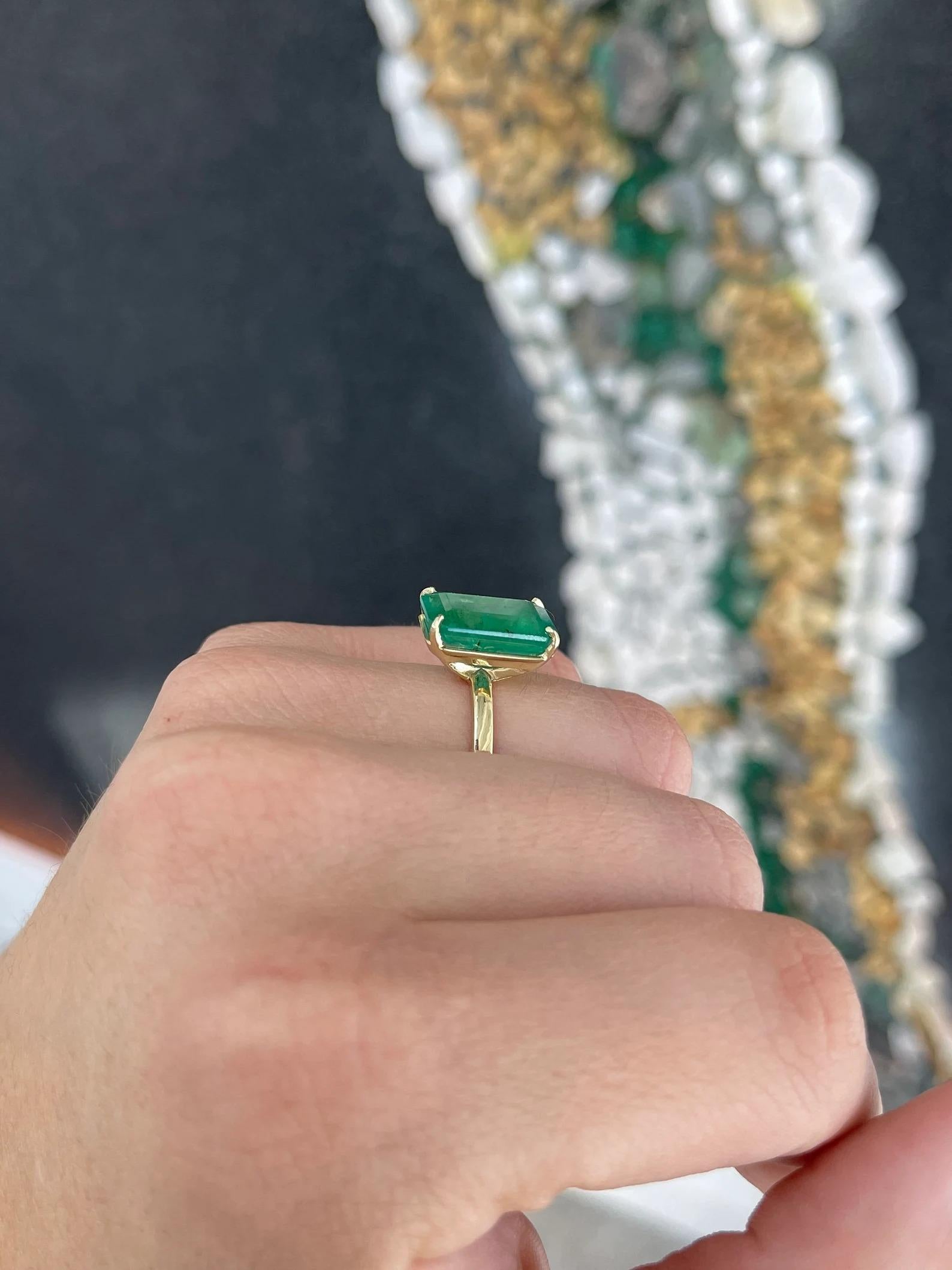Modern 6.26 Carat Large Elongated Emerald Cut Emerald Solitaire Engagement Ring 14K For Sale