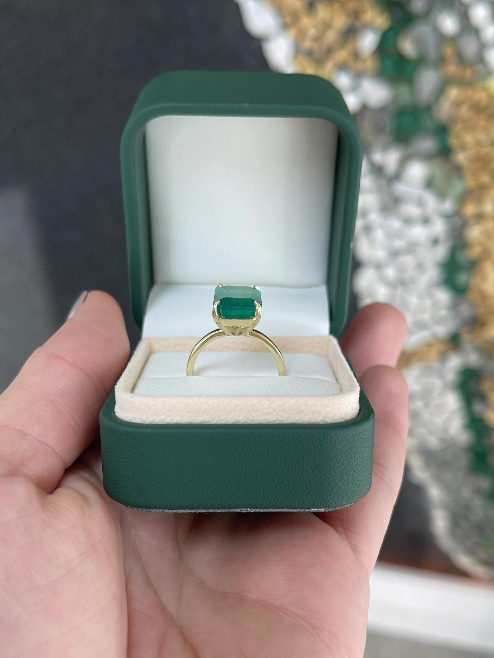 6.26 Carat Large Elongated Emerald Cut Emerald Solitaire Engagement Ring 14K 1