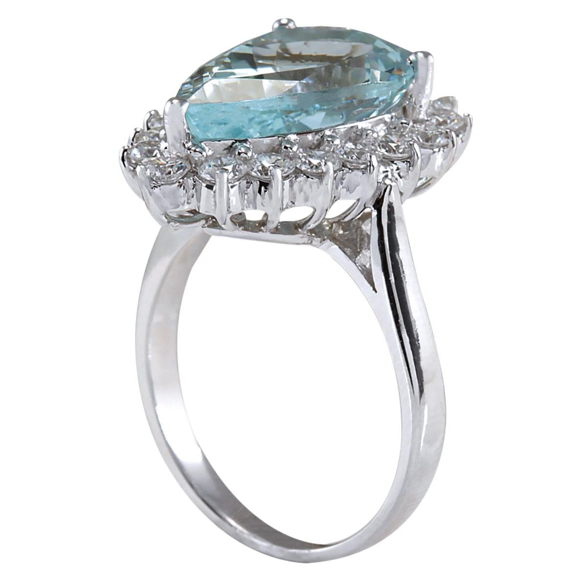 Pear Cut Aquamarine Diamond Ring In 14 Karat White Gold  For Sale