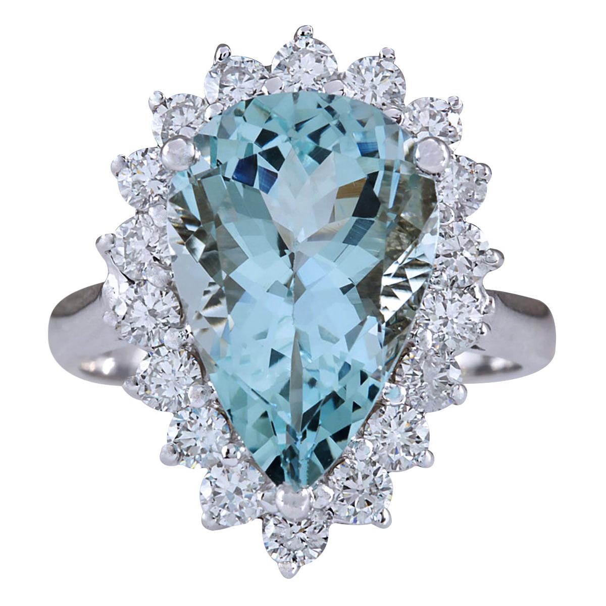 Aquamarine Diamond Ring In 14 Karat White Gold  For Sale