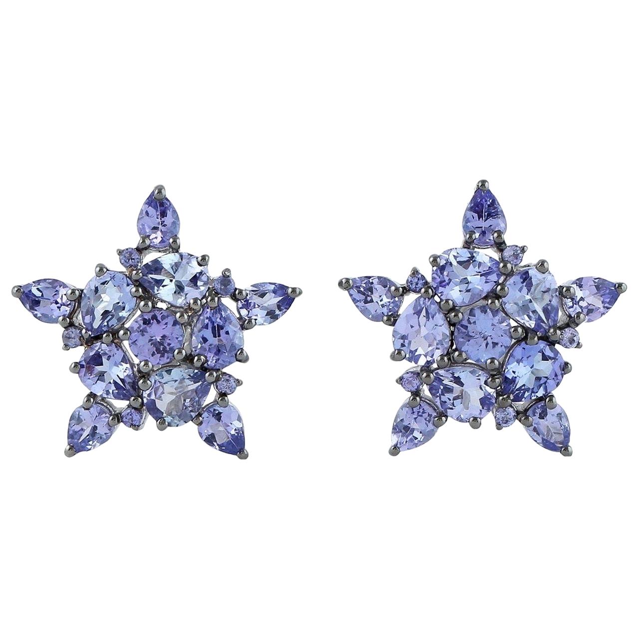 6.26 Carat Tanzanite Flower Stud Earrings For Sale