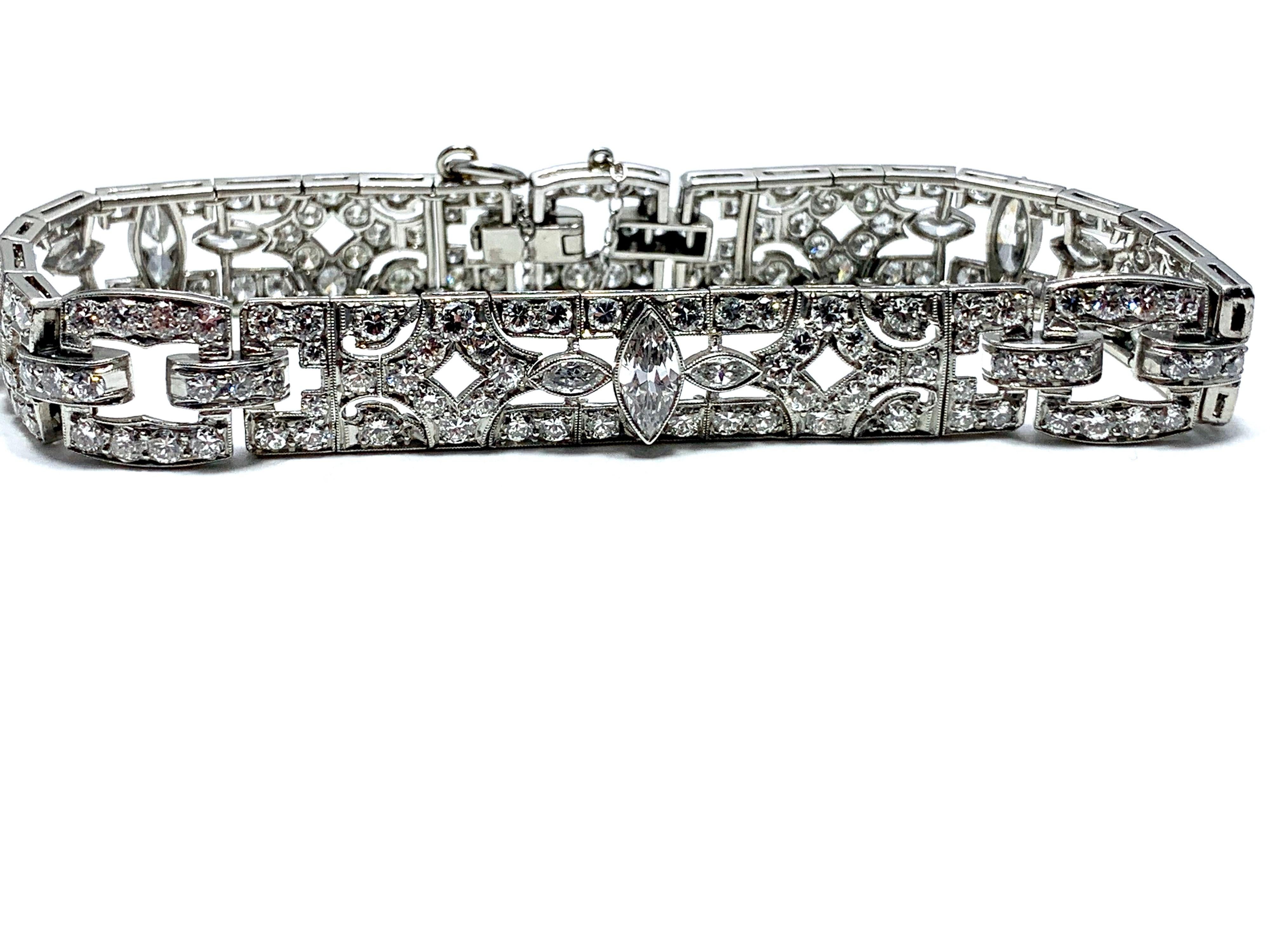6.26 Carat Art Deco Style Diamond and Platinum Bracelet 1