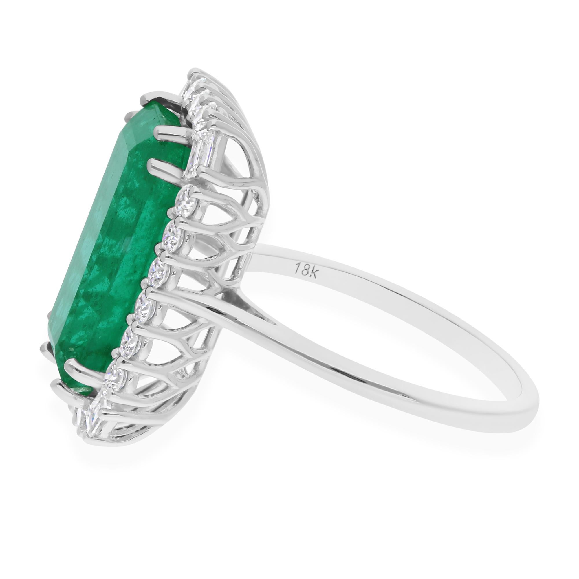 This ring has been meticulously crafted from 14-karat gold and handset with 6.26 carats Zambian Emerald and 0.86 carats of sparkling diamonds.

The ring is a size 7 and may be resized to larger or smaller upon request. FOLLOW SPECTRUM JEWELS