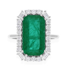 6.26 Ct. Zambian Emerald Cocktail Ring 0.86 Ct. SI/H Diamond 18 Karat White Gold