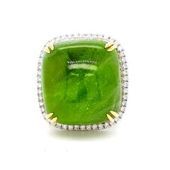 62.66 Carat Peridot Round Diamond Yellow and White Gold Ring
