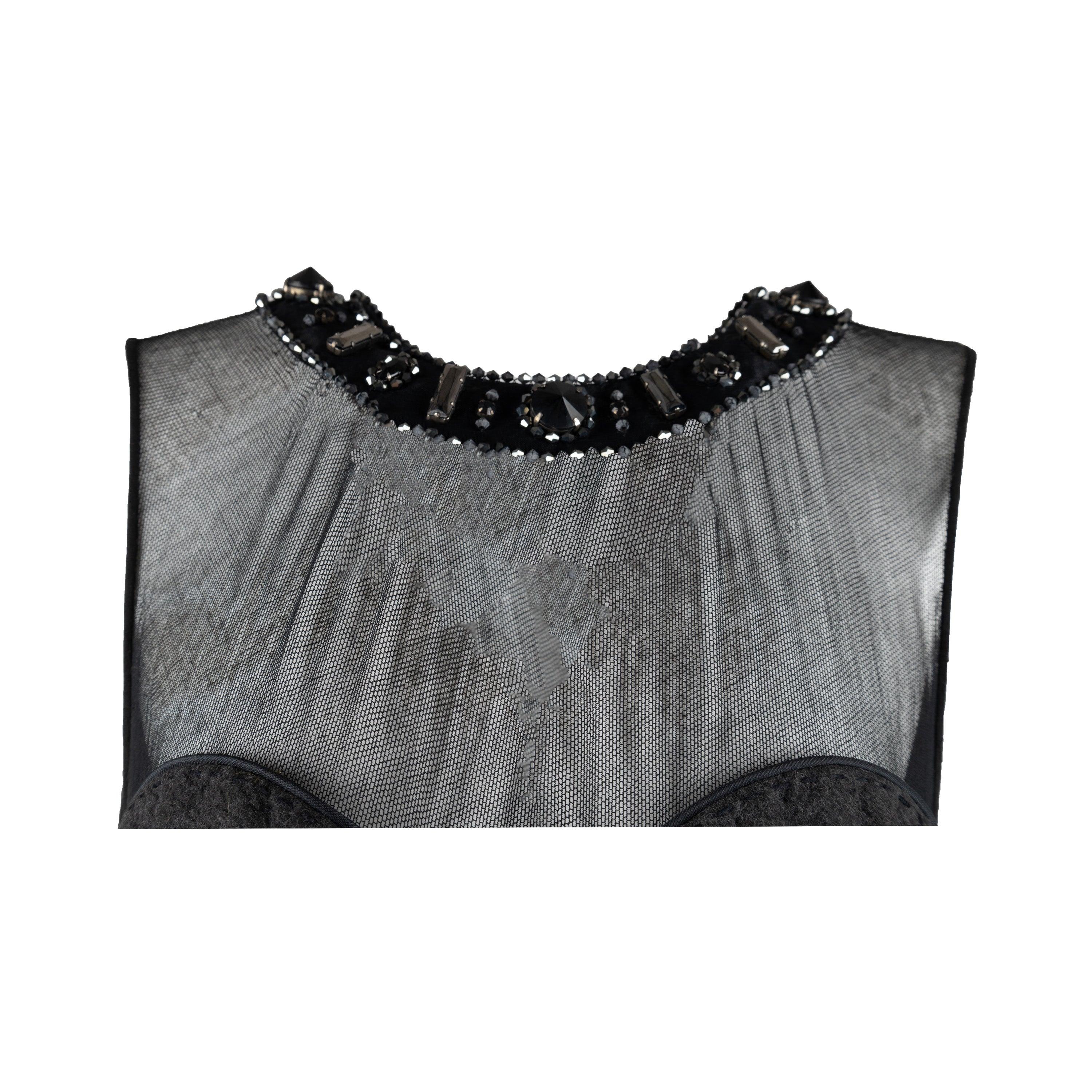 Black 6267 Compact Wool Dress with Feather - '00s For Sale