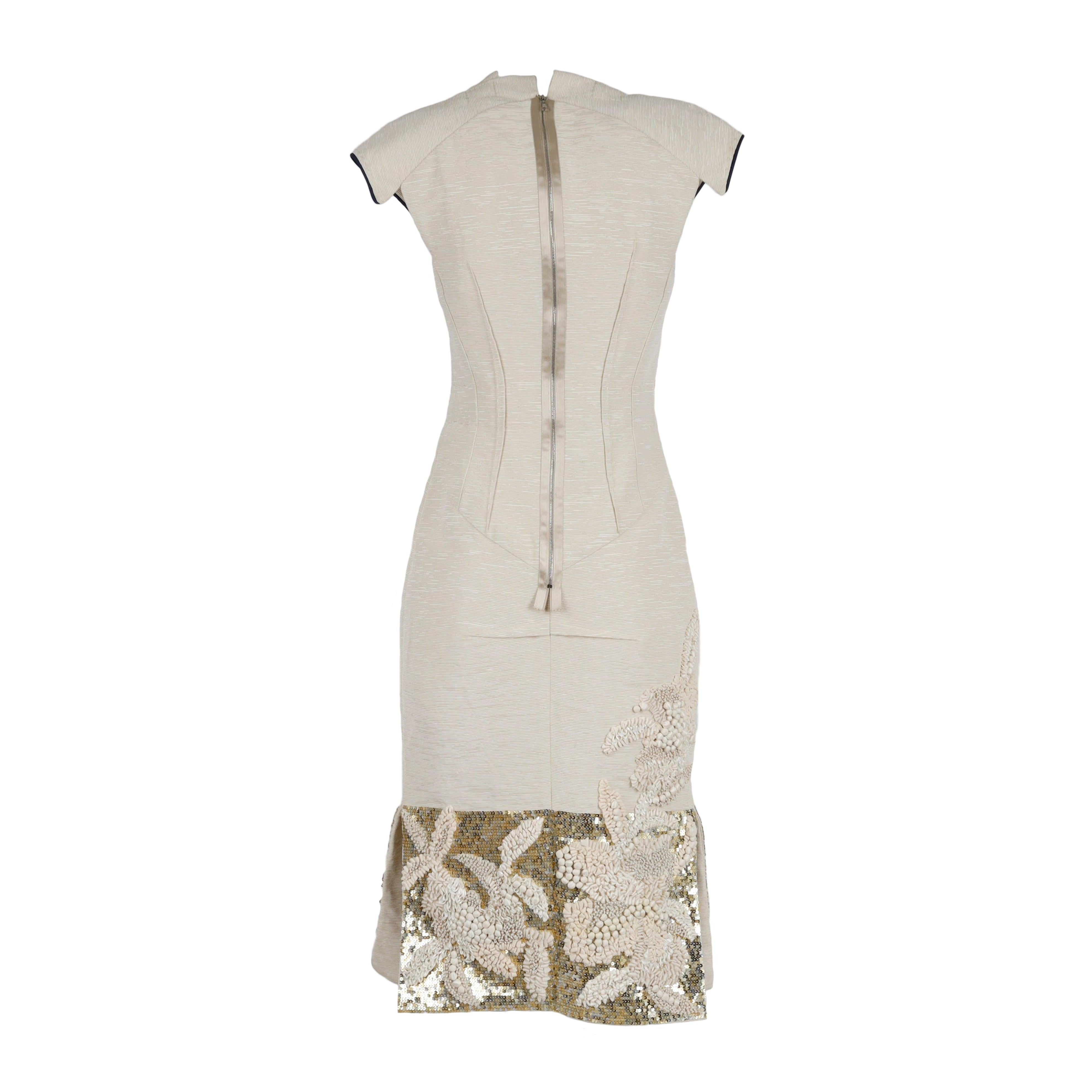 Beige 6267 Embroidered Cotton Ottoman Dress - '00s For Sale
