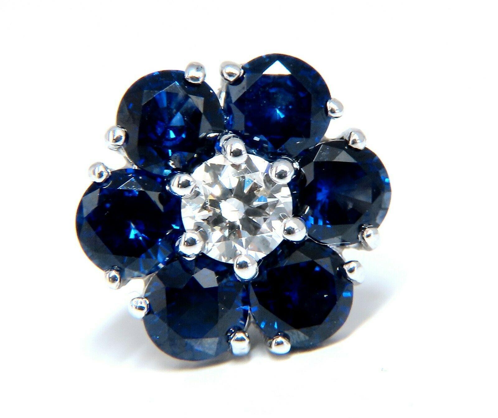 6.26ct Natural Sapphire Diamonds Floretta Cluster Snowflake Earrings 14 Karat In New Condition In New York, NY