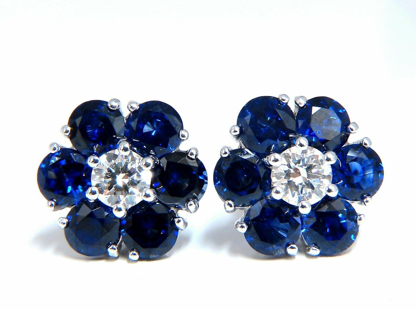 6.26ct Natural Sapphire Diamonds Floretta Cluster Snowflake Earrings 14 Karat 1