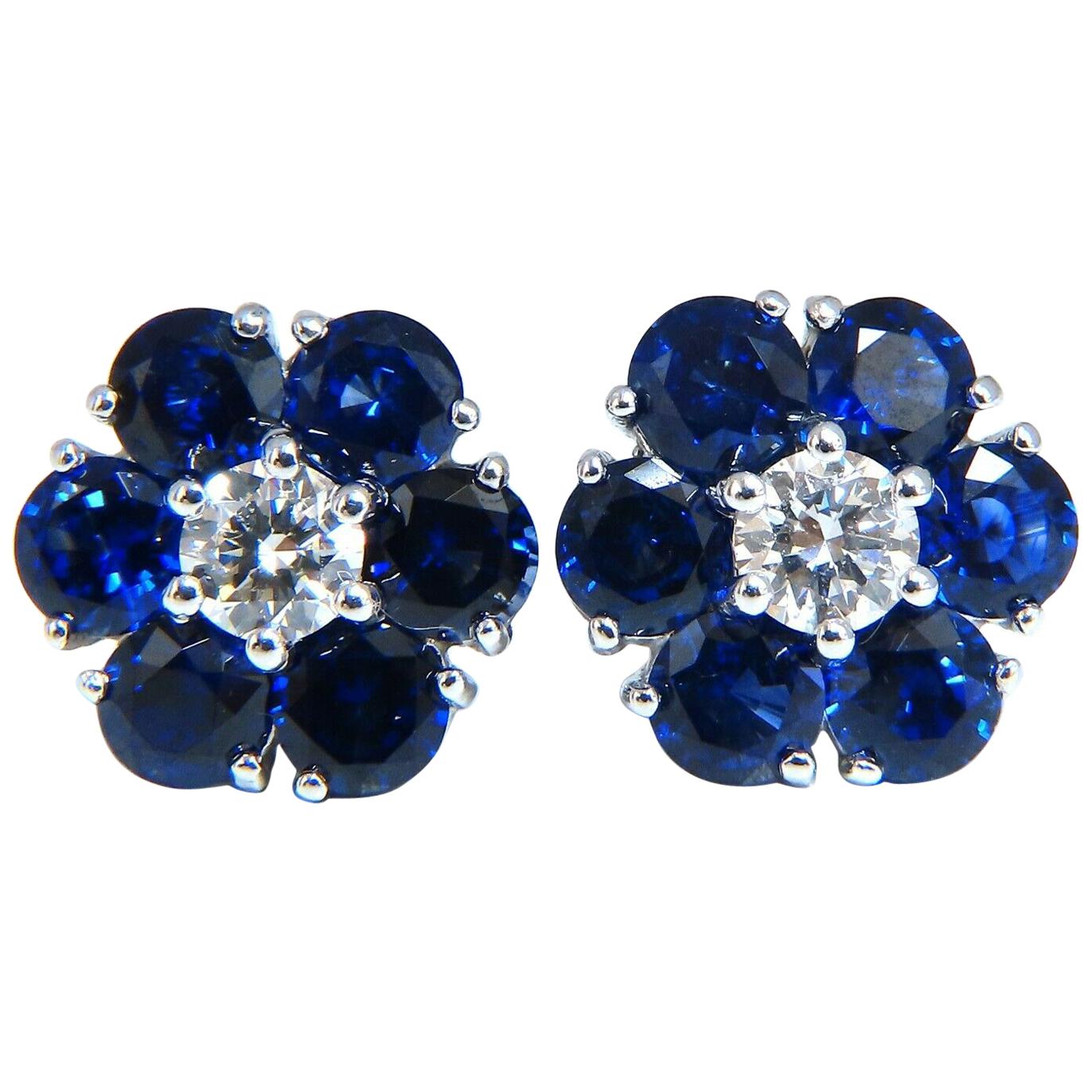 6.26ct Natural Sapphire Diamonds Floretta Cluster Snowflake Earrings 14 Karat