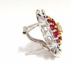6.26ct Natural Vivid Red Ruby Diamond Domed Cluster Clip Earrings 18kt