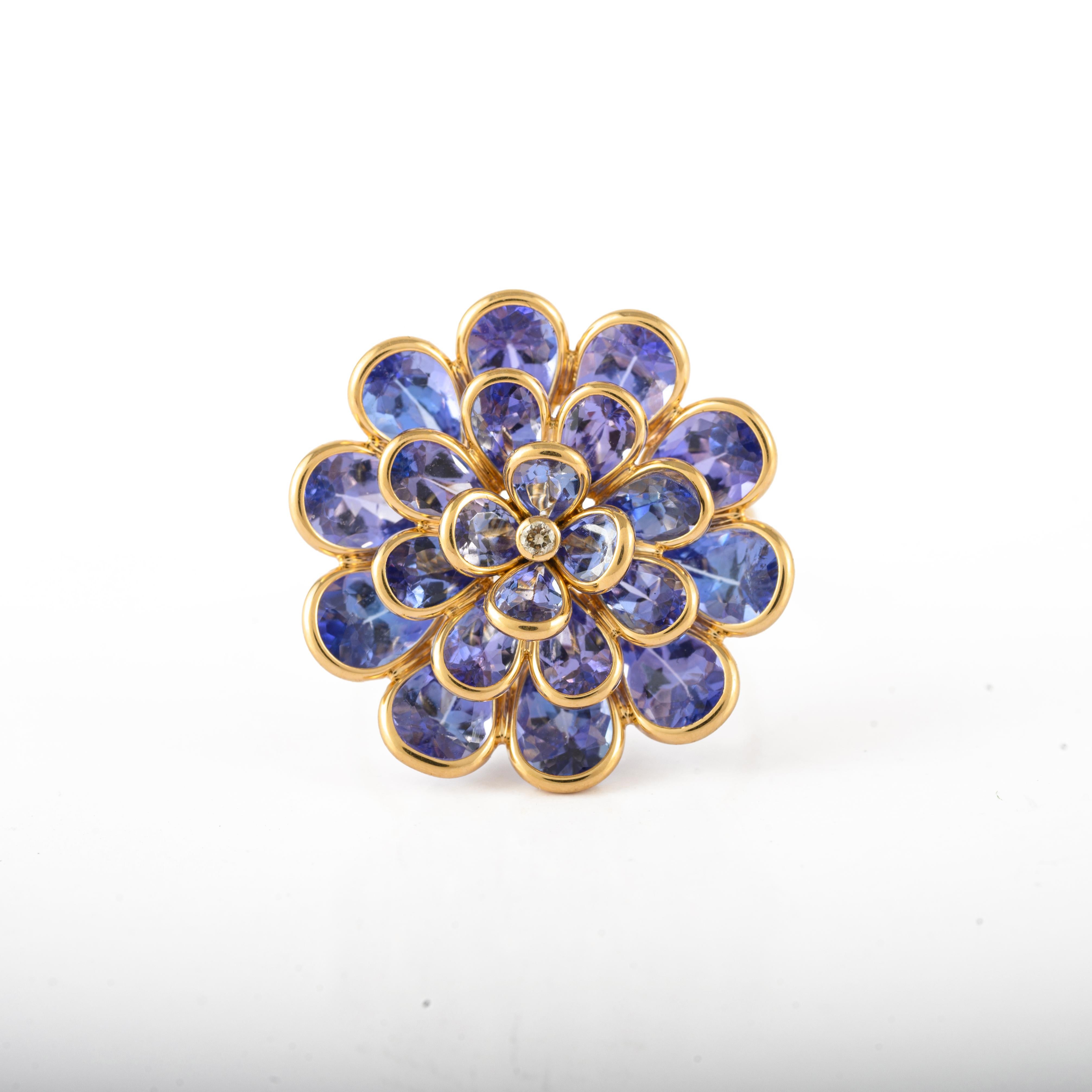 For Sale:  6.26ct Tanzanite Flower Ring with Diamond in 18k Solid Yellow Gold 2
