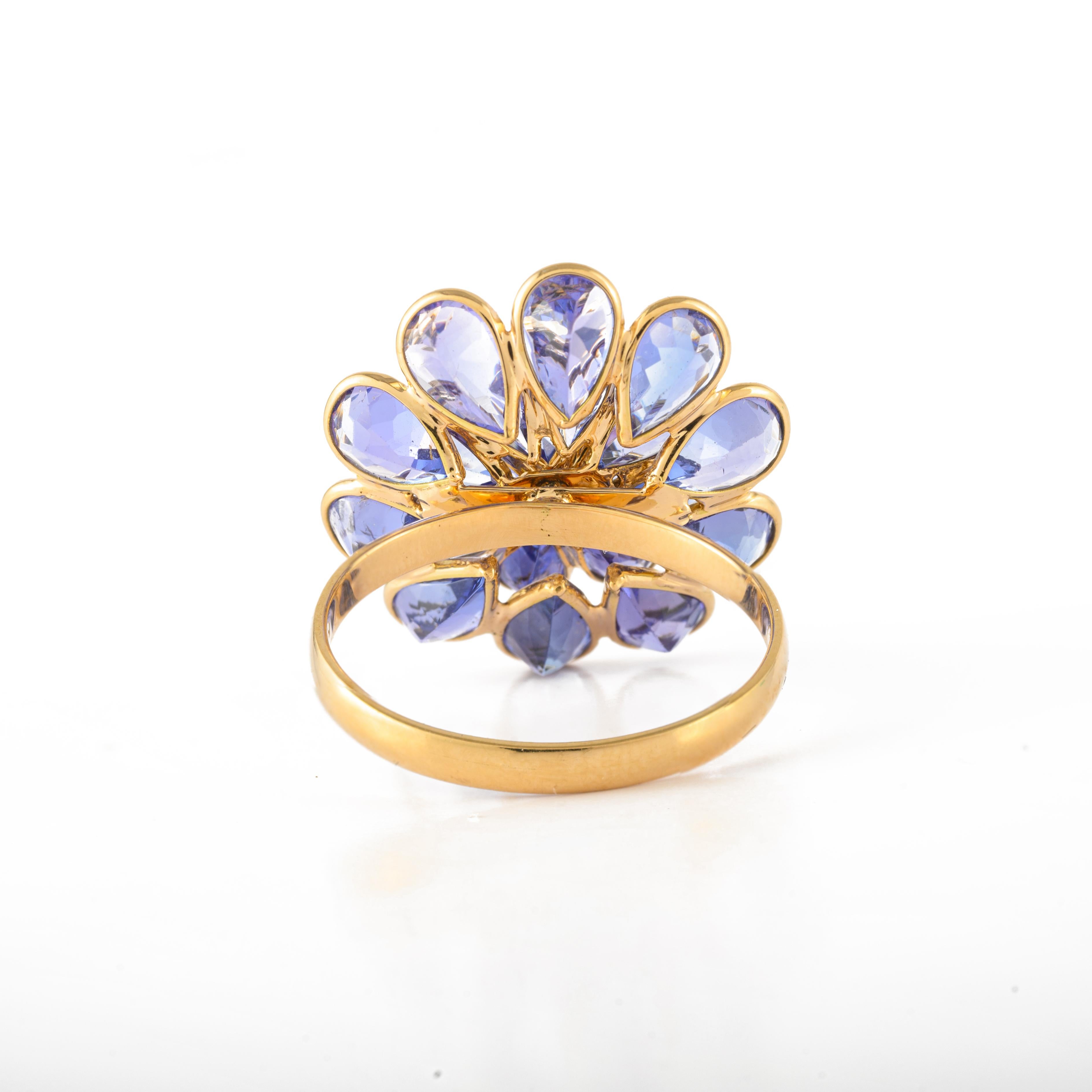 For Sale:  6.26ct Tanzanite Flower Ring with Diamond in 18k Solid Yellow Gold 5