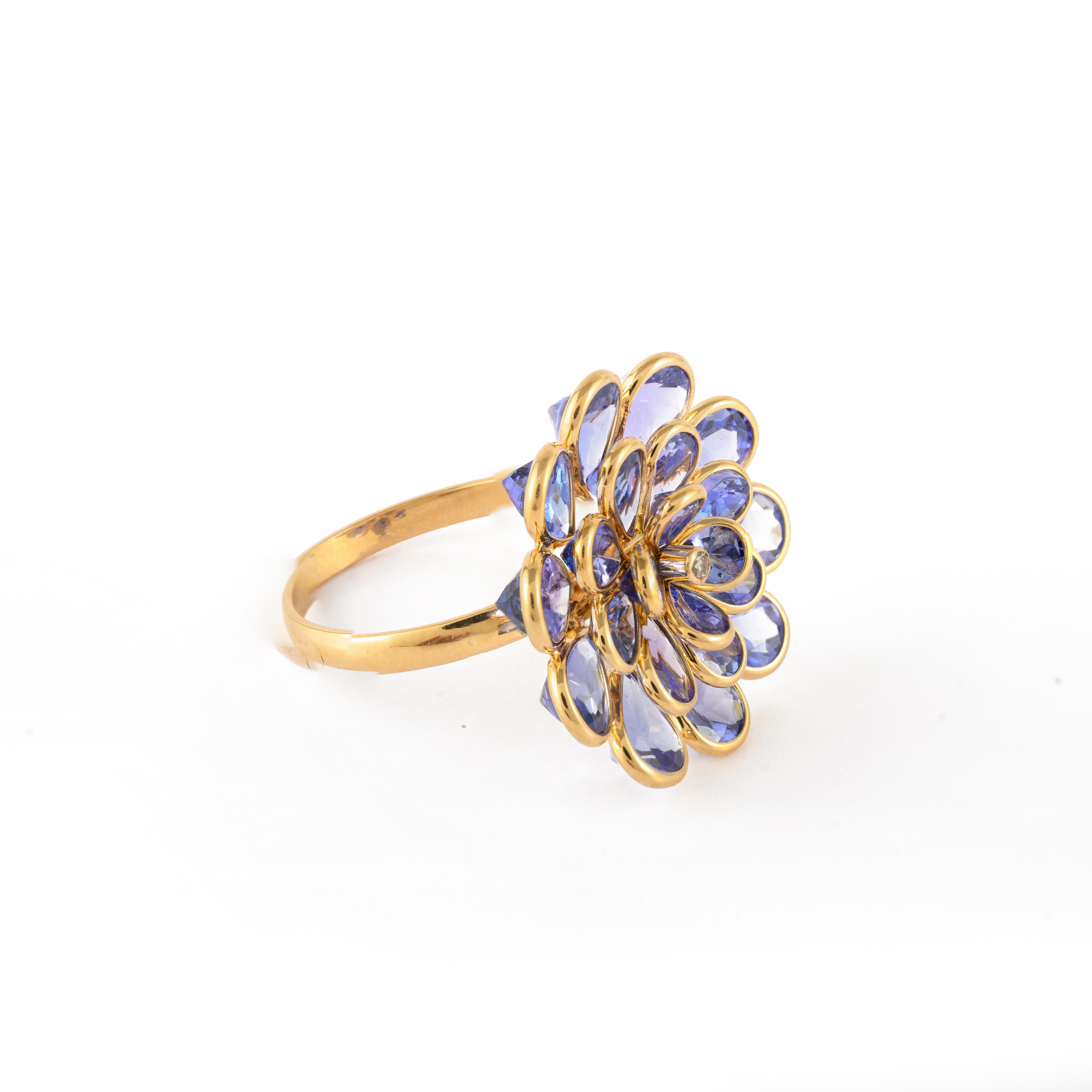 For Sale:  6.26ct Tanzanite Flower Ring with Diamond in 18k Solid Yellow Gold 8
