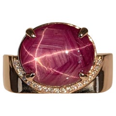 6.26cts Star Ruby Diamond Ring w Diamond Accents in 14K Gold  Oval 12x10mm