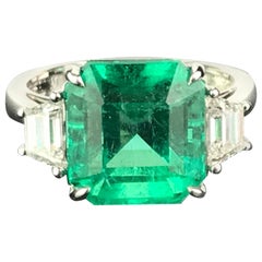 6.27 Carat Colombian Emerald and Diamond Three-Stone Engagement Ring