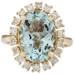 Aquamarine Diamond Ring In 14 Karat Yellow Gold