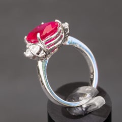 6.27 Carat Natural Burma Ruby Ring, 0.92 Carat Diamond, GRS Certificate