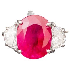 6.27 Carat Natural Burma Ruby Ring, 0.92 Carat Diamond, GRS Certificate
