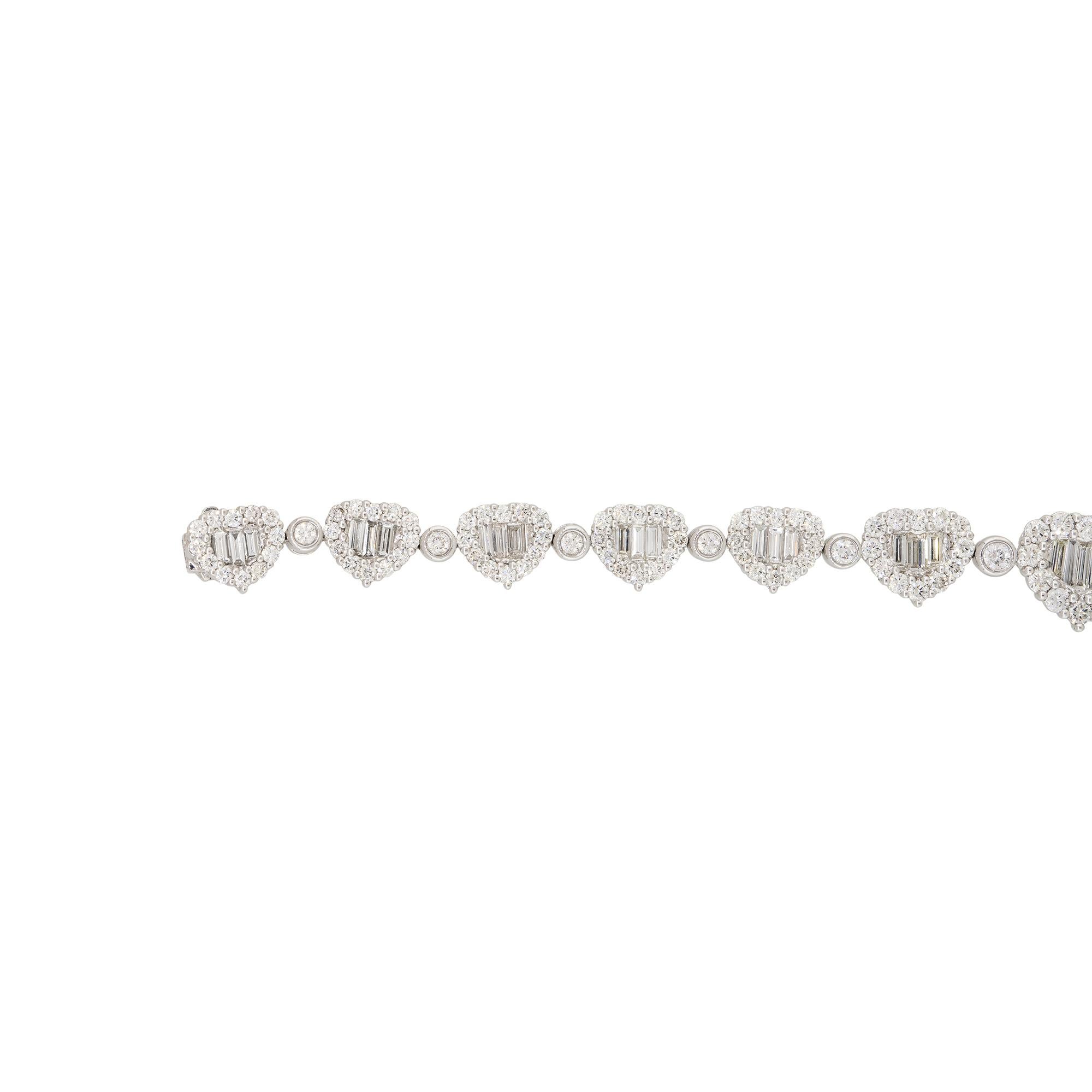 Modern 6.27 Carat Pave Diamond Heart Shaped Station Bracelet 18 Karat In Stock For Sale