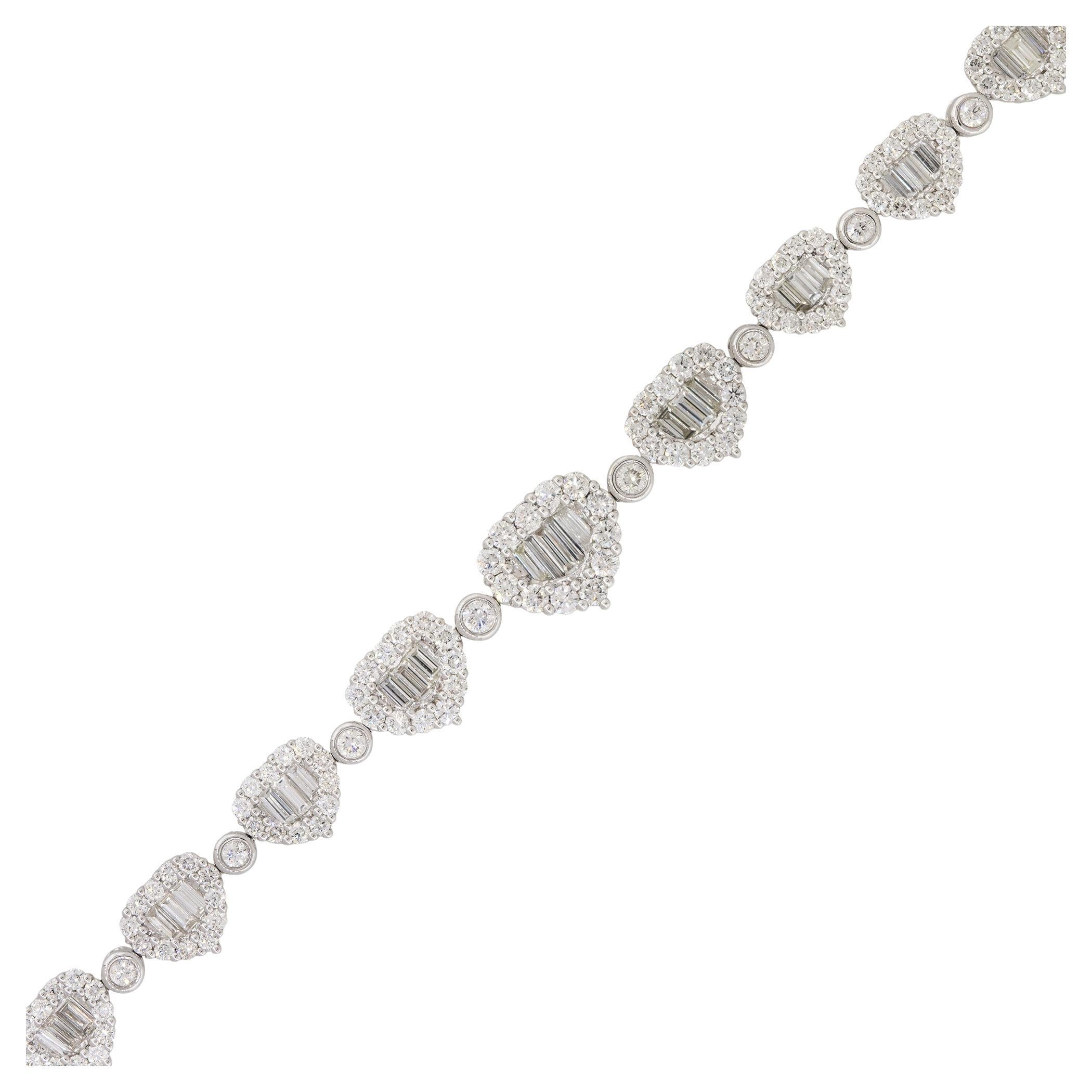 6.27 Carat Pave Diamond Heart Shaped Station Bracelet 18 Karat In Stock For Sale