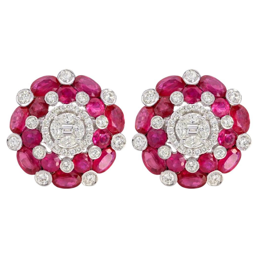 Boucles d'oreilles rubis et diamants de 6,27 carats en vente