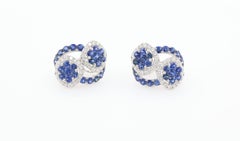6.27 Carat Sapphire Diamond Cluster Halo Earrings in 18K White Gold Omega Back