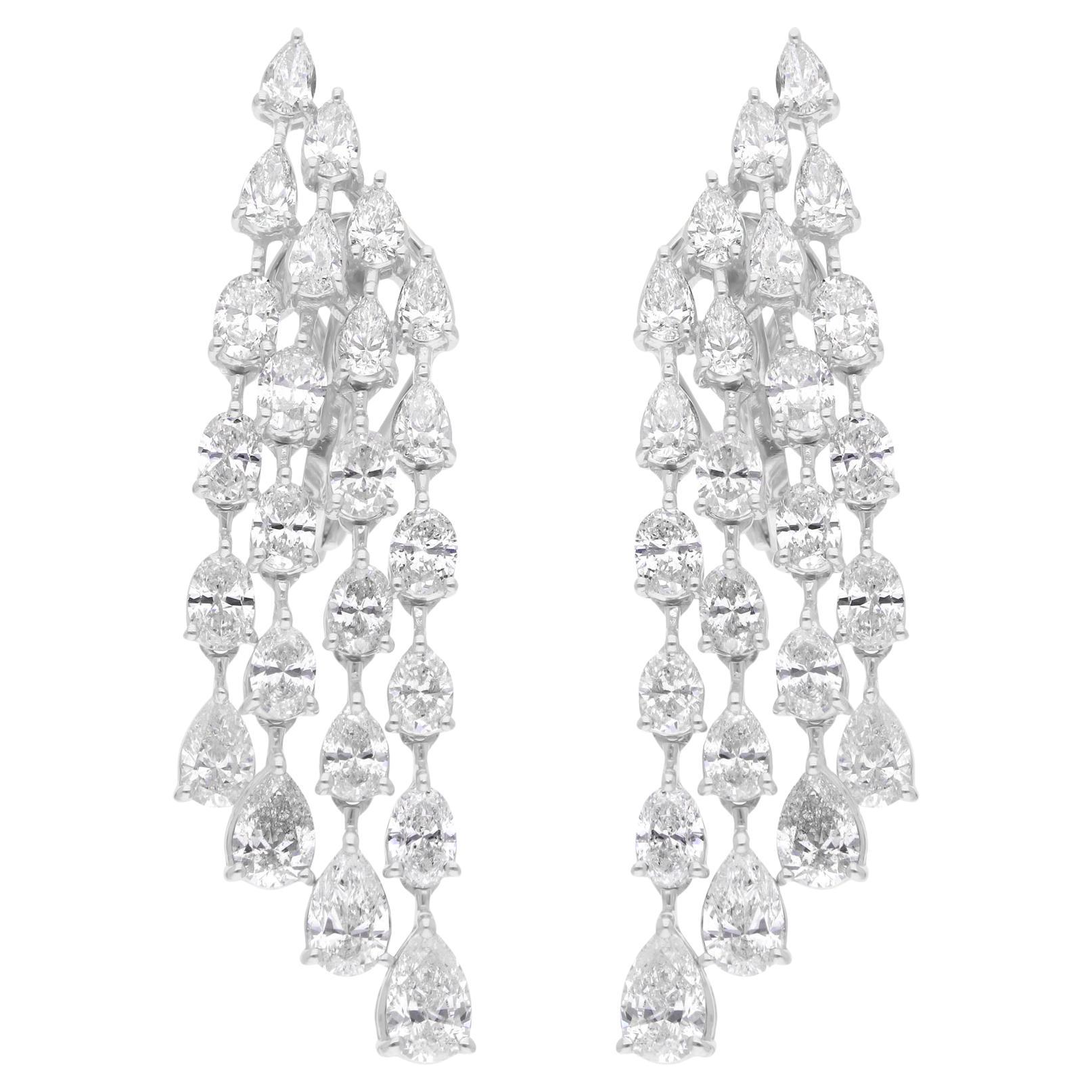 6.27 Carat SI/H Brilliant Cut Diamond Chandelier Earrings 14 Karat White Gold
