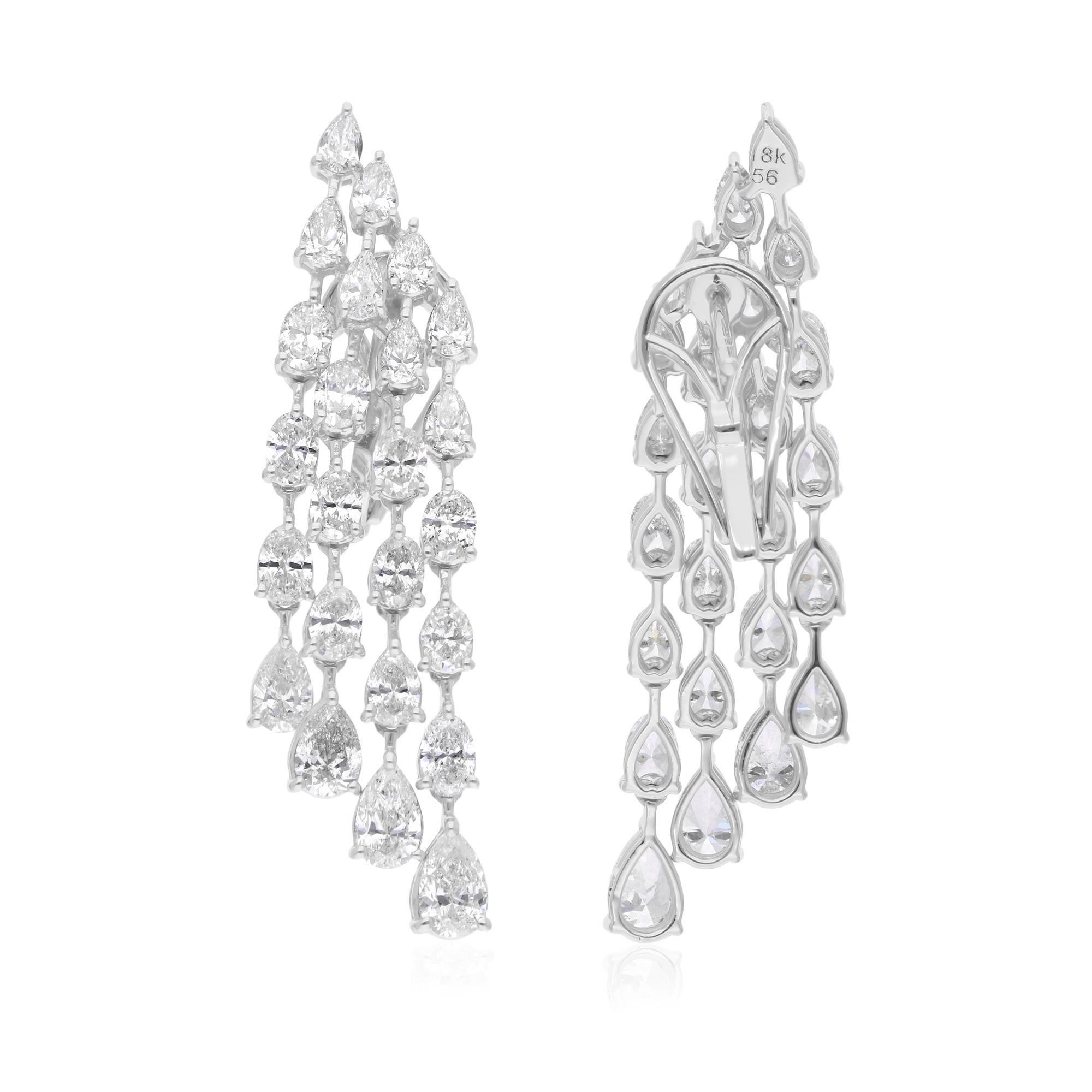 Make a grand entrance with these exquisite Brilliant Cut Diamond Chandelier Earrings, crafted in 18 Karat White Gold. Featuring 6.27 carats of dazzling diamonds, with an average clarity of SI1-SI2 and a color grade of H-I, these earrings are