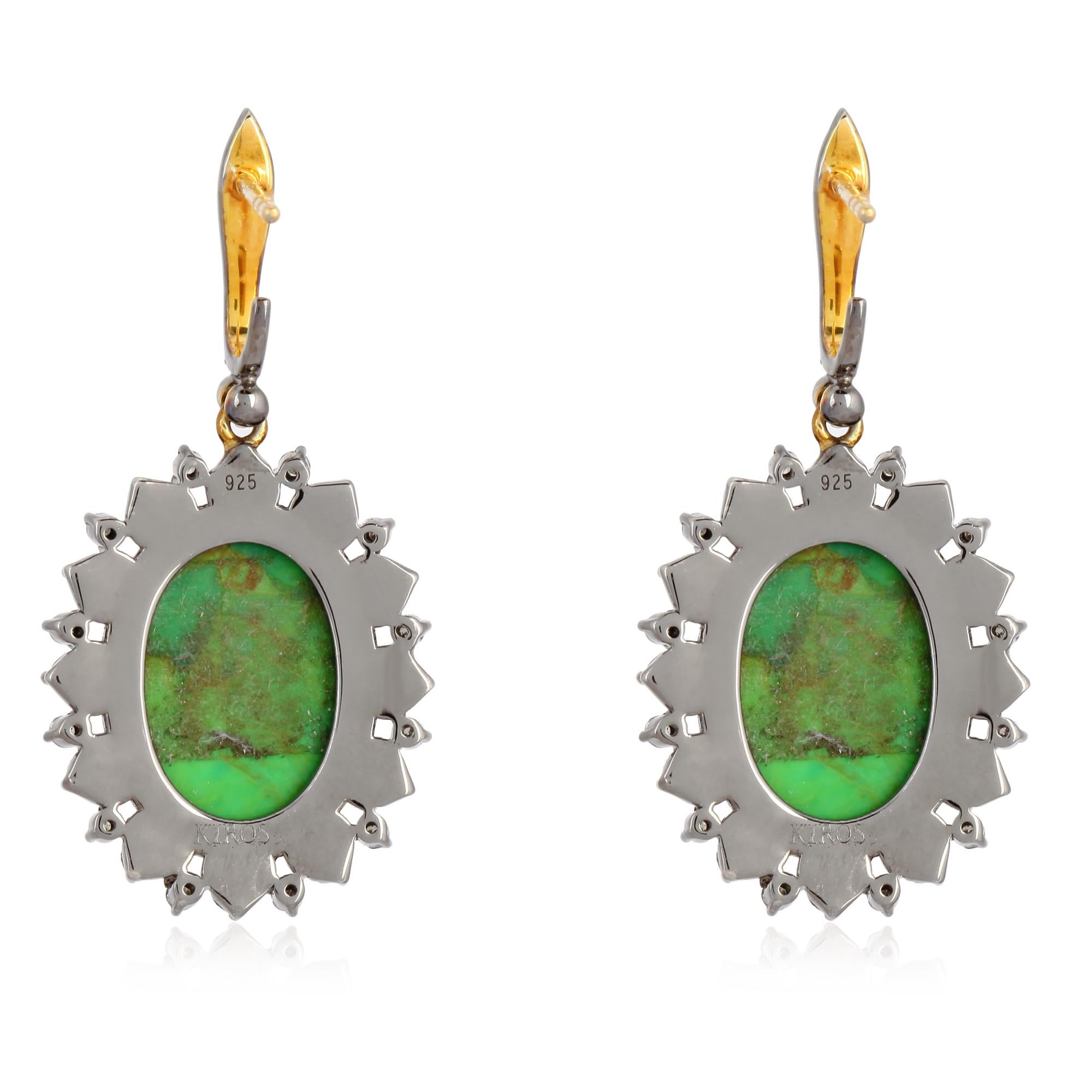 Artisan 6.27 Carat Turquoise Emerald Diamond Earrings For Sale