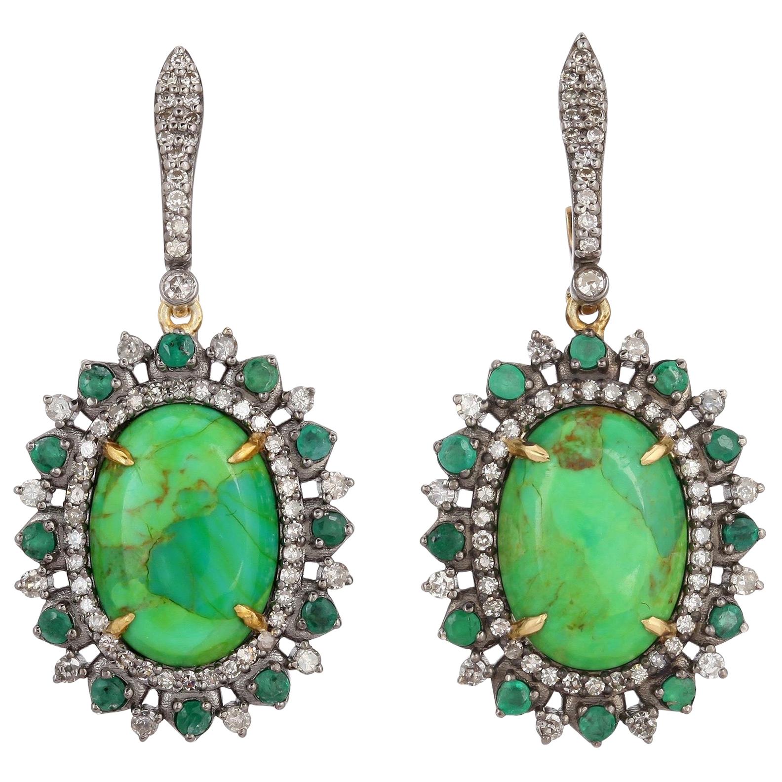 Pendientes Turquesa Esmeralda Diamante 6,27 Quilates