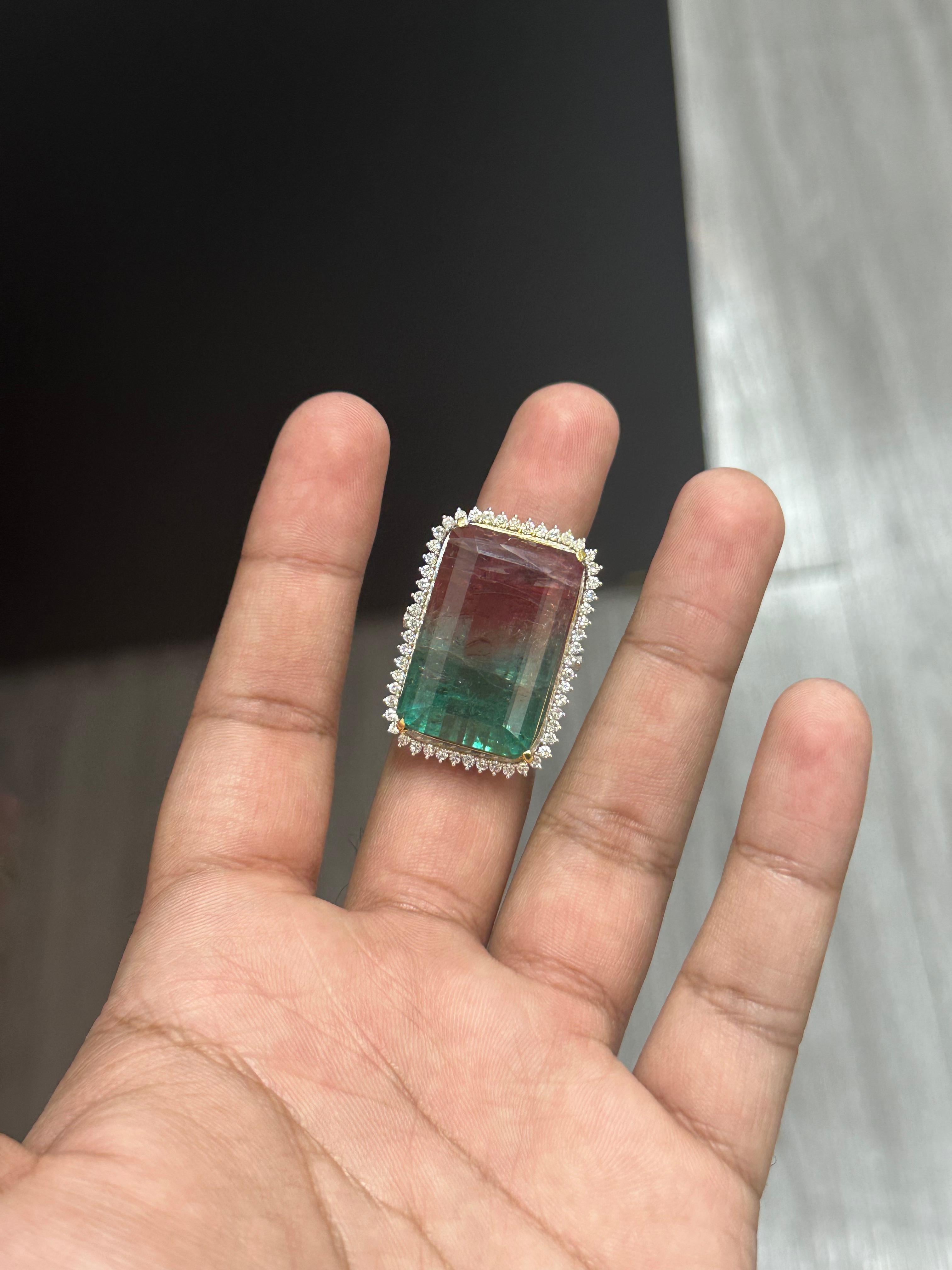 62,74 Karat Turmalin-Ring (Roter und grüner Bi-Color-Ring) (Art déco)