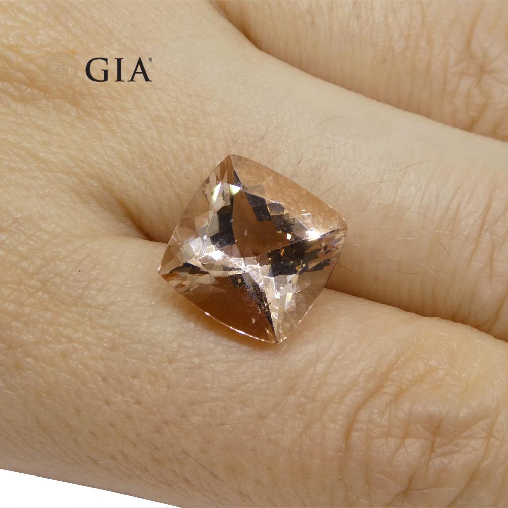 Morganite rose-orange taille coussin de 6,27 carats certifiée GIA en vente 1