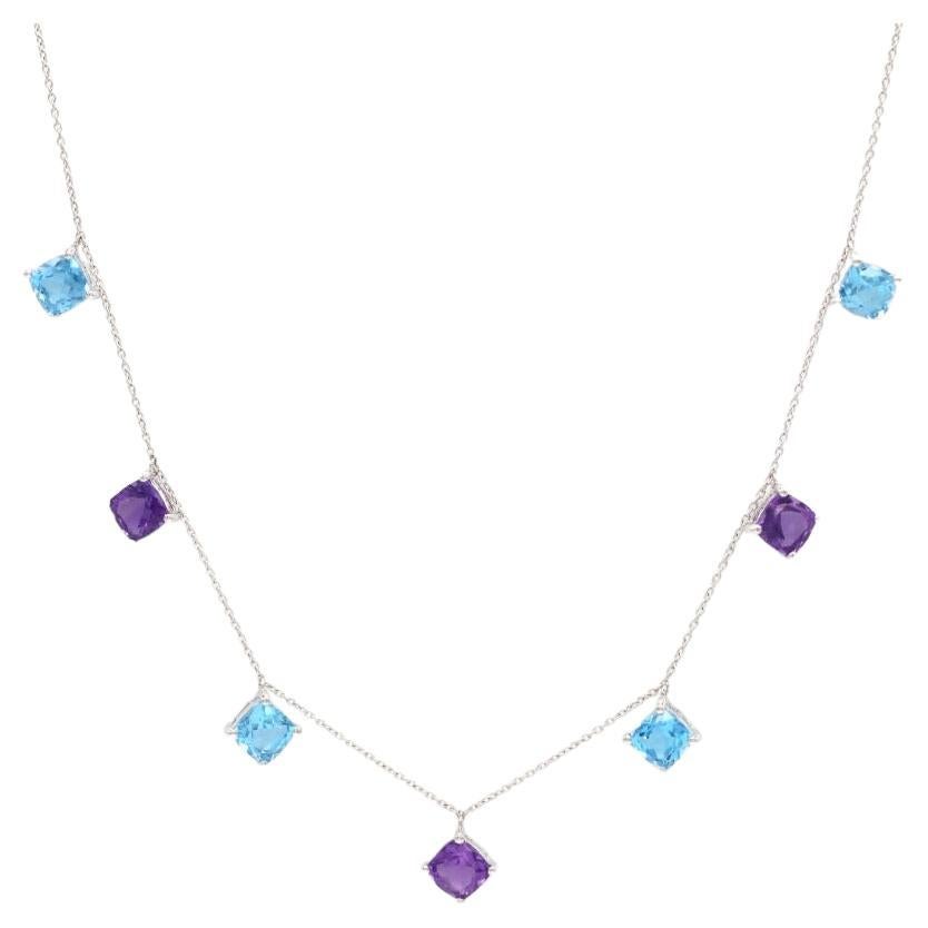 Collar Chocker de oro blanco de 18 quilates con amatista y topacio azul de 6,28 quilates en venta