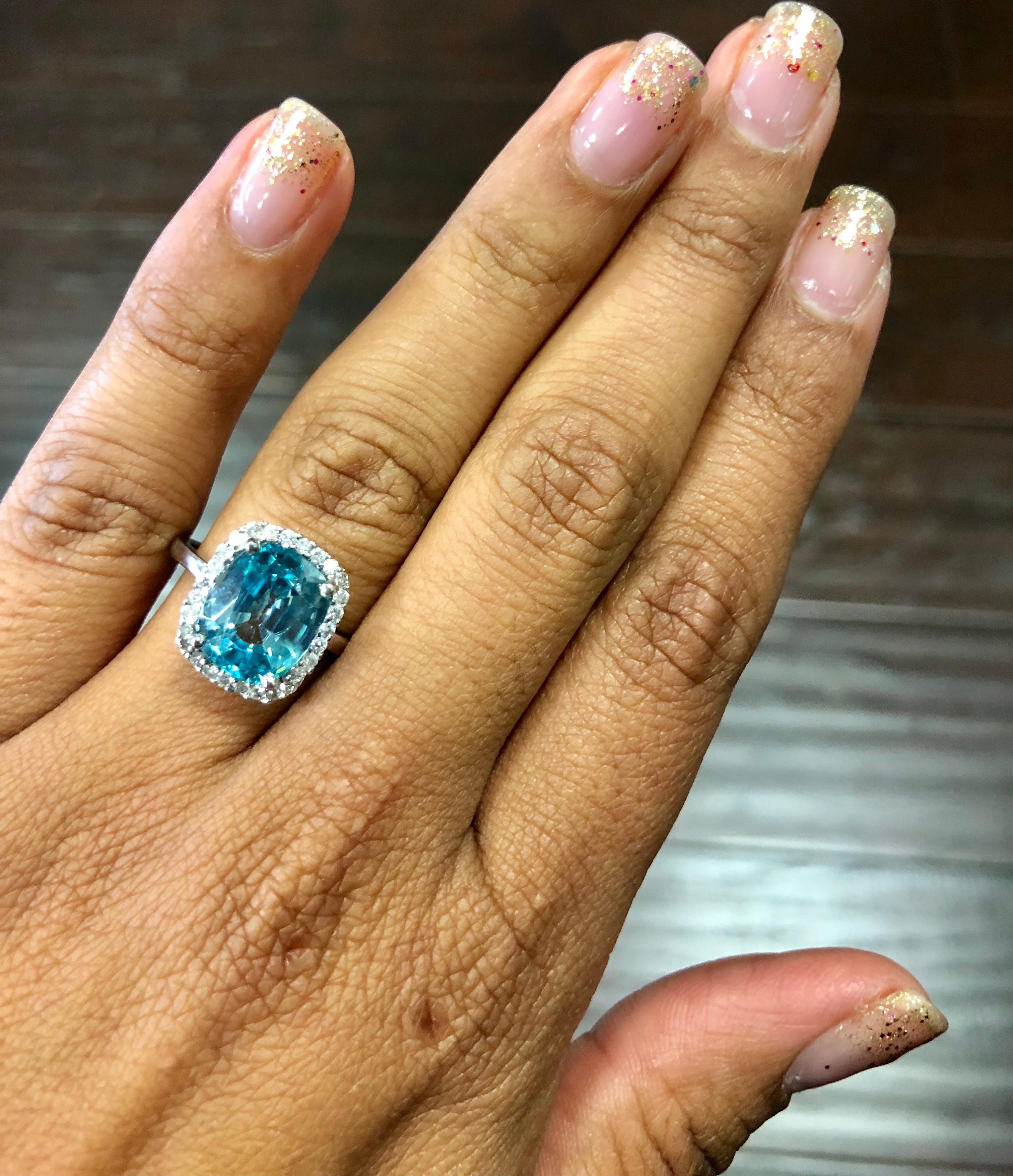 6.28 Carat Blue Zircon Diamond White Gold Cocktail Ring In New Condition In Los Angeles, CA