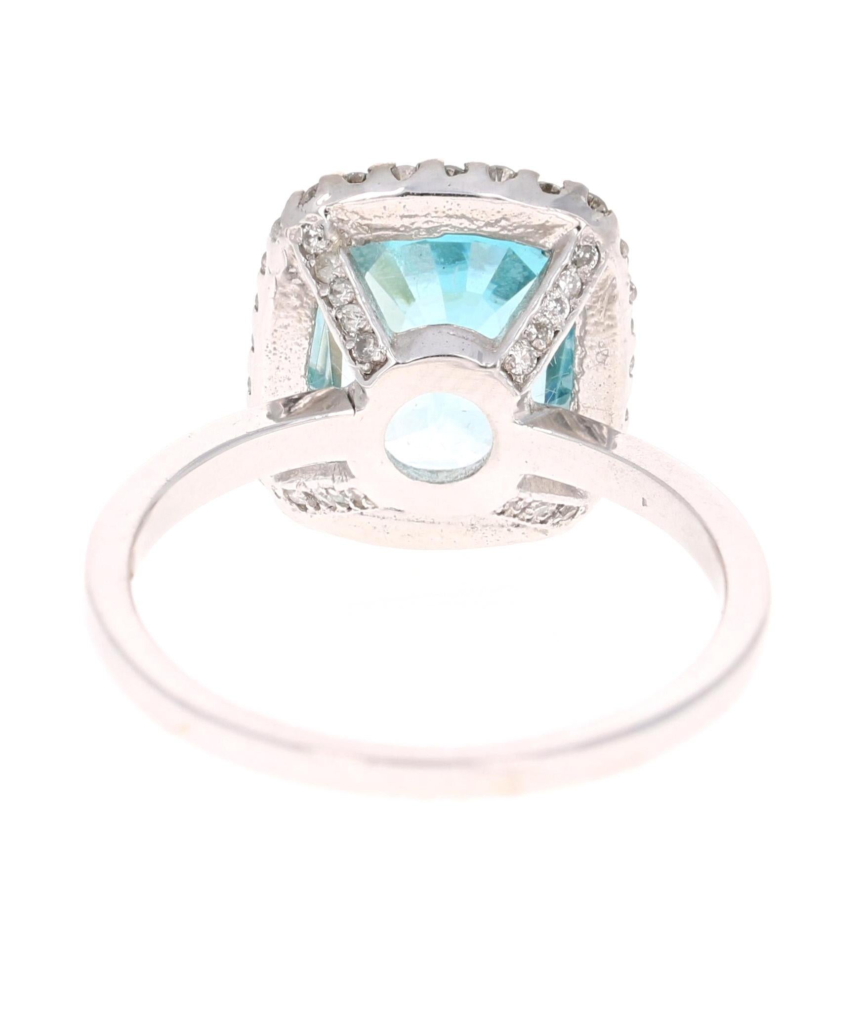 Contemporary 6.28 Carat Blue Zircon Diamond White Gold Cocktail Ring For Sale