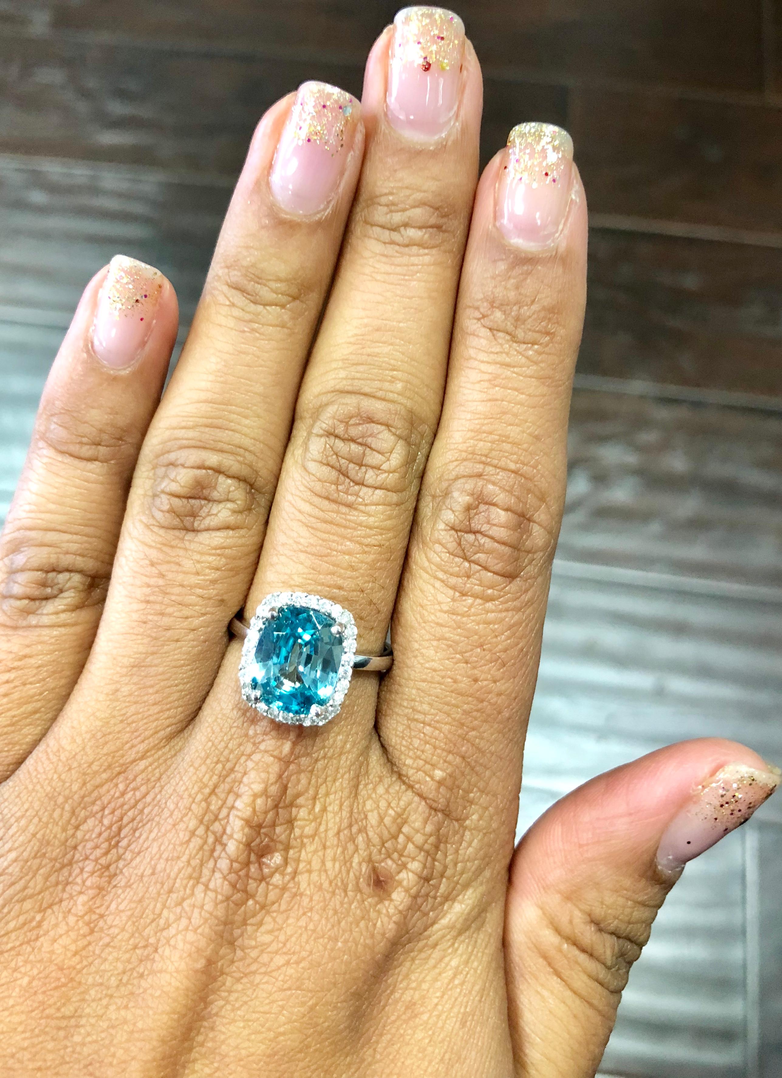 6.28 Carat Blue Zircon Diamond White Gold Cocktail Ring In New Condition For Sale In Los Angeles, CA