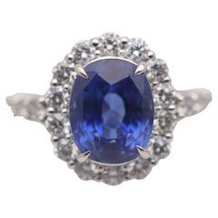 6.28 Carat Ceylon Sapphire Diamond Platinum Ring, GIA Certified No-Heat