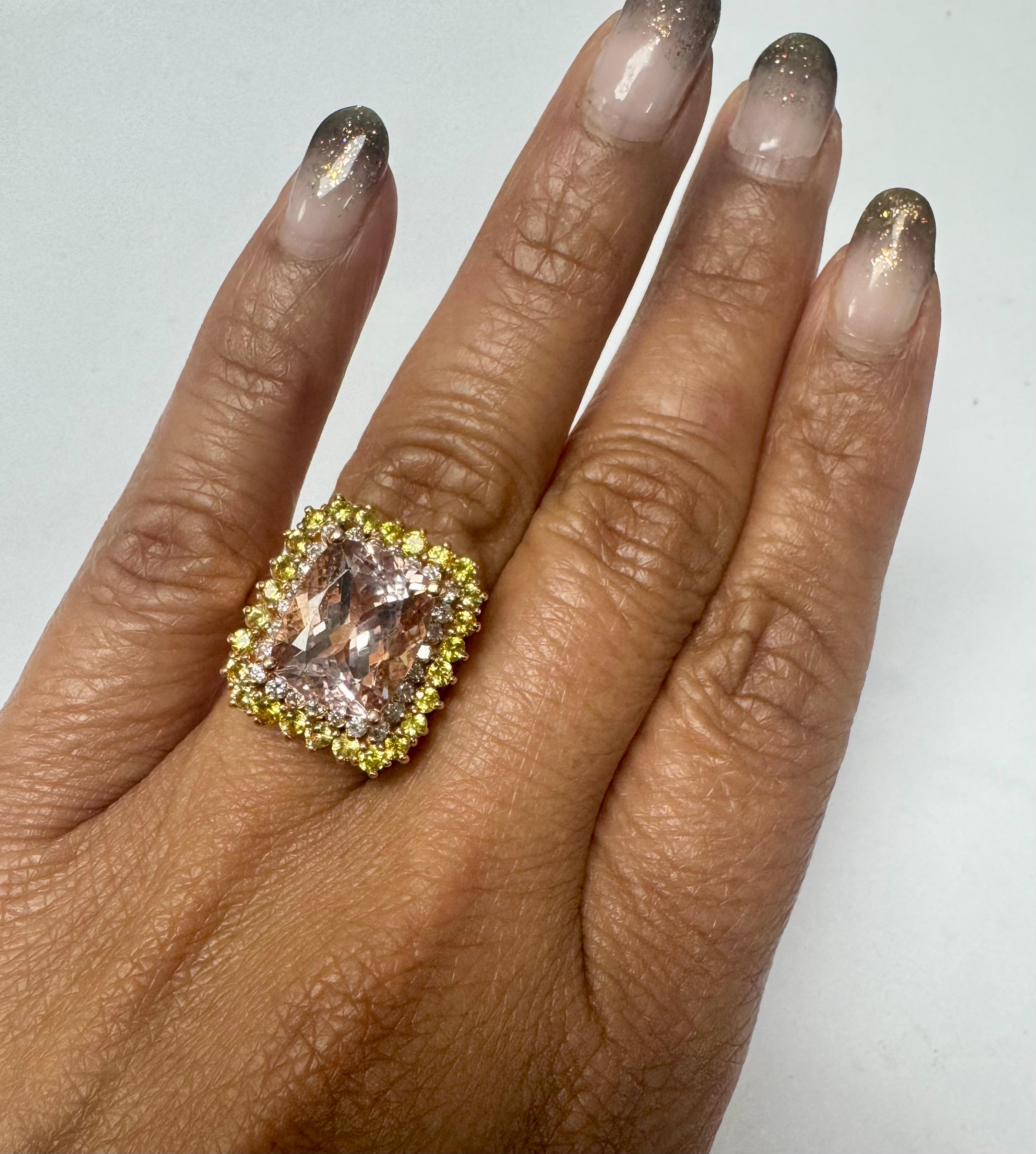 6.28 Carat Cushion Cut Morganite Diamond Sapphire Rose Gold Cocktail Ring For Sale 6