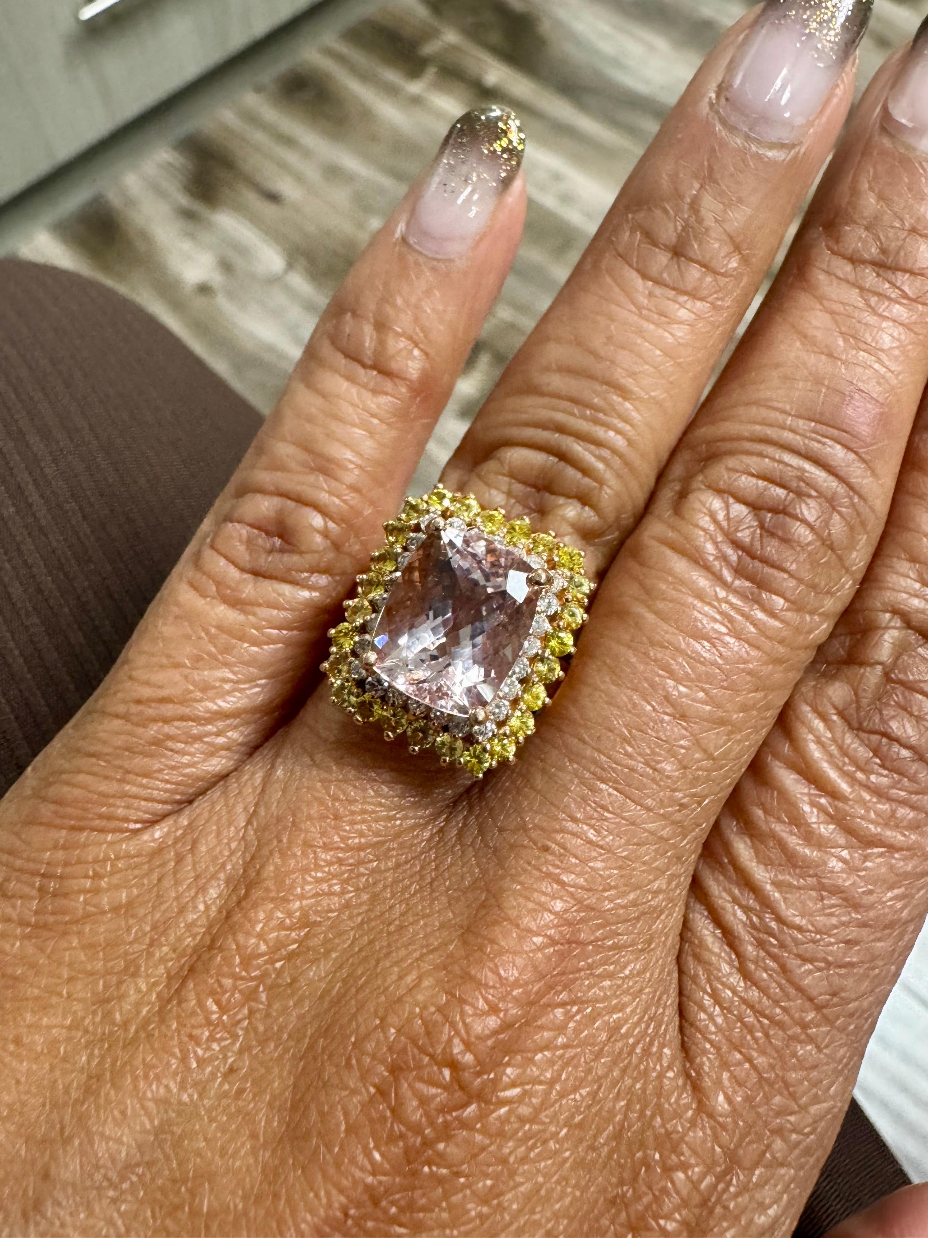 6.28 Carat Cushion Cut Morganite Diamond Sapphire Rose Gold Cocktail Ring For Sale 9