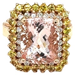6.28 Carat Cushion Cut Morganite Diamond Sapphire Rose Gold Cocktail Ring