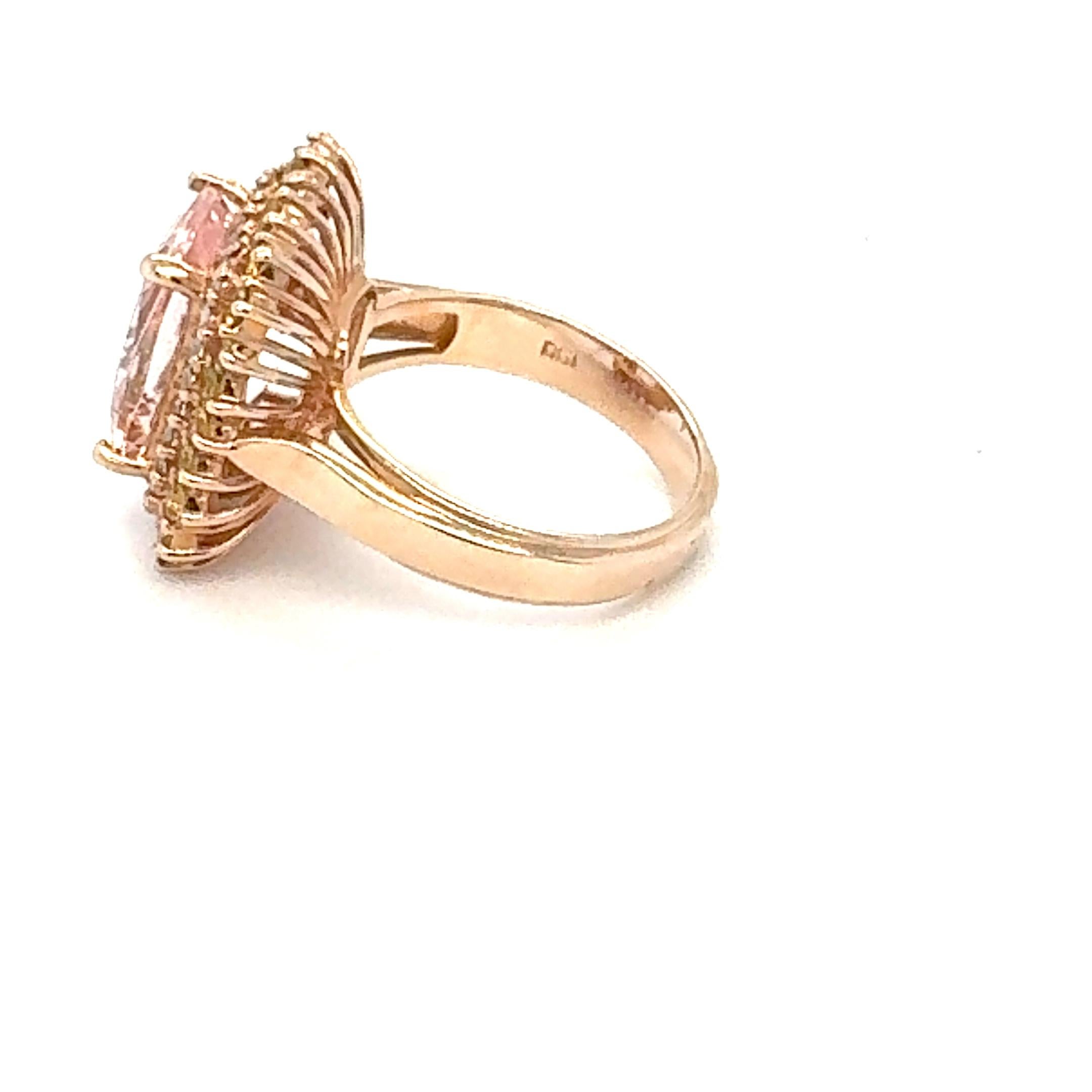 Women's 6.28 Carat Cushion Cut Morganite Diamond Sapphire Rose Gold Cocktail Ring For Sale