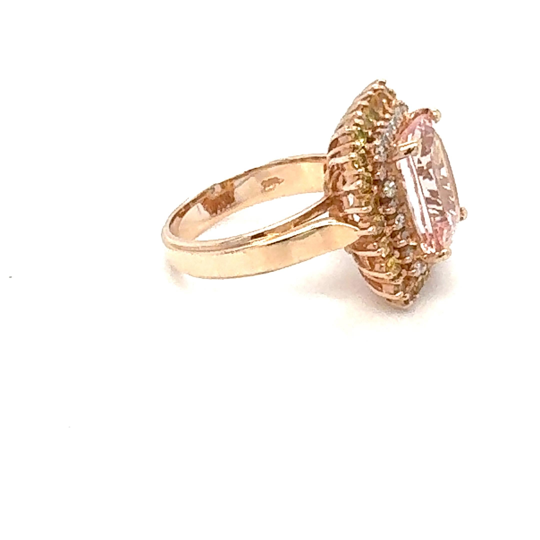6.28 Carat Cushion Cut Morganite Diamond Sapphire Rose Gold Cocktail Ring For Sale 1