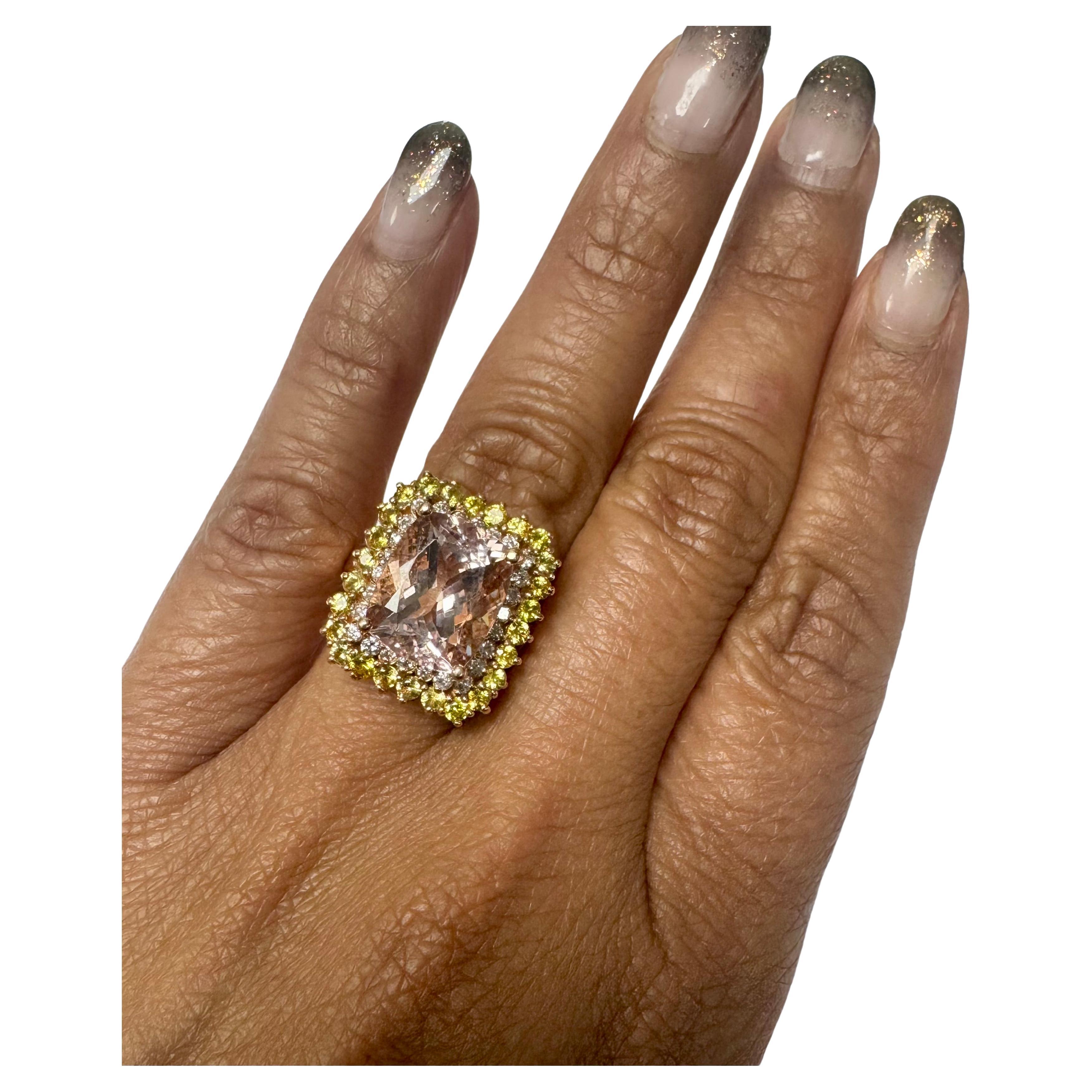6.28 Carat Cushion Cut Morganite Diamond Sapphire Rose Gold Cocktail Ring For Sale 3