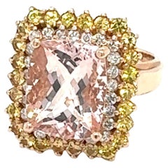 6.28 Carat Cushion Cut Morganite Diamond Sapphire Rose Gold Cocktail Ring