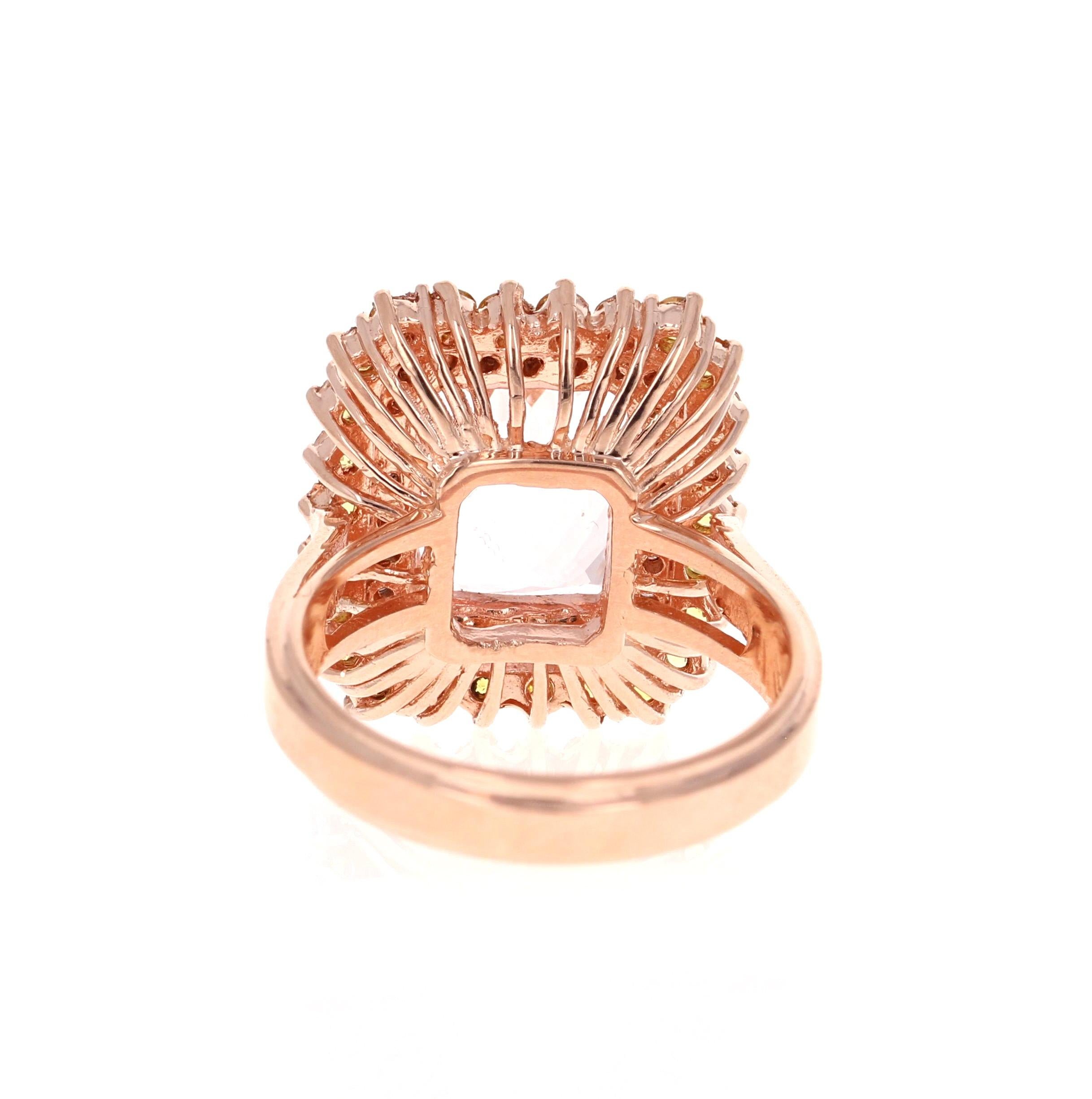 6.28 Carat Cushion Cut Pink Morganite Diamond Rose Gold Cocktail Ring In New Condition In Los Angeles, CA