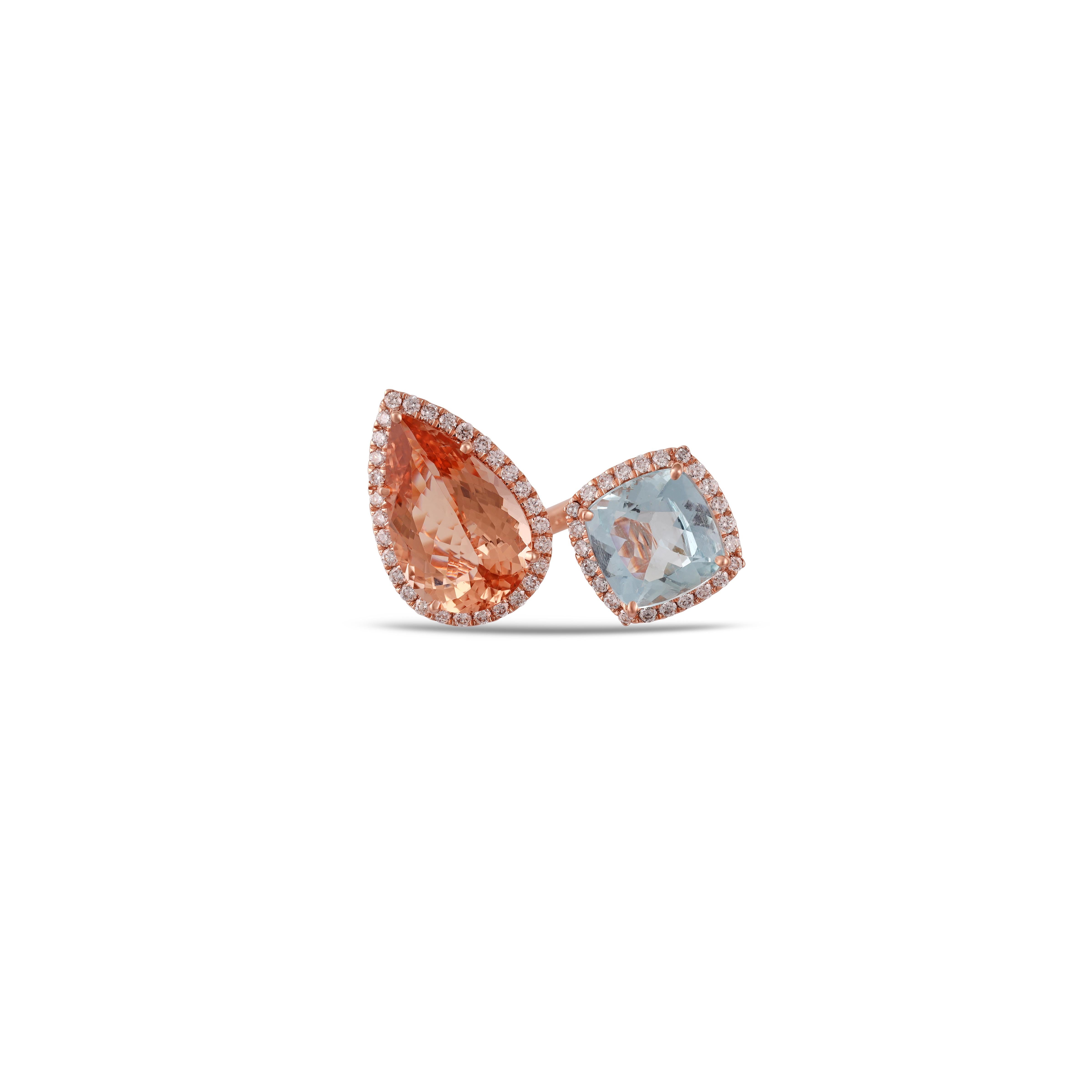 If you are looking for Morganite Ring, this is the ultimate find, (6.28 carats) of the finest Morganite color is the focal point. & Aquamarine (3.37 Carat) Perfectly matched in color, size, luster, and transparency. The color is what you want. The