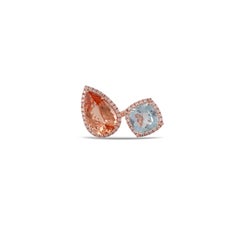 6.28 Carat Morganite, Aquamarine & Diamond 3 Stone Ring Set in 18K Rose Gold