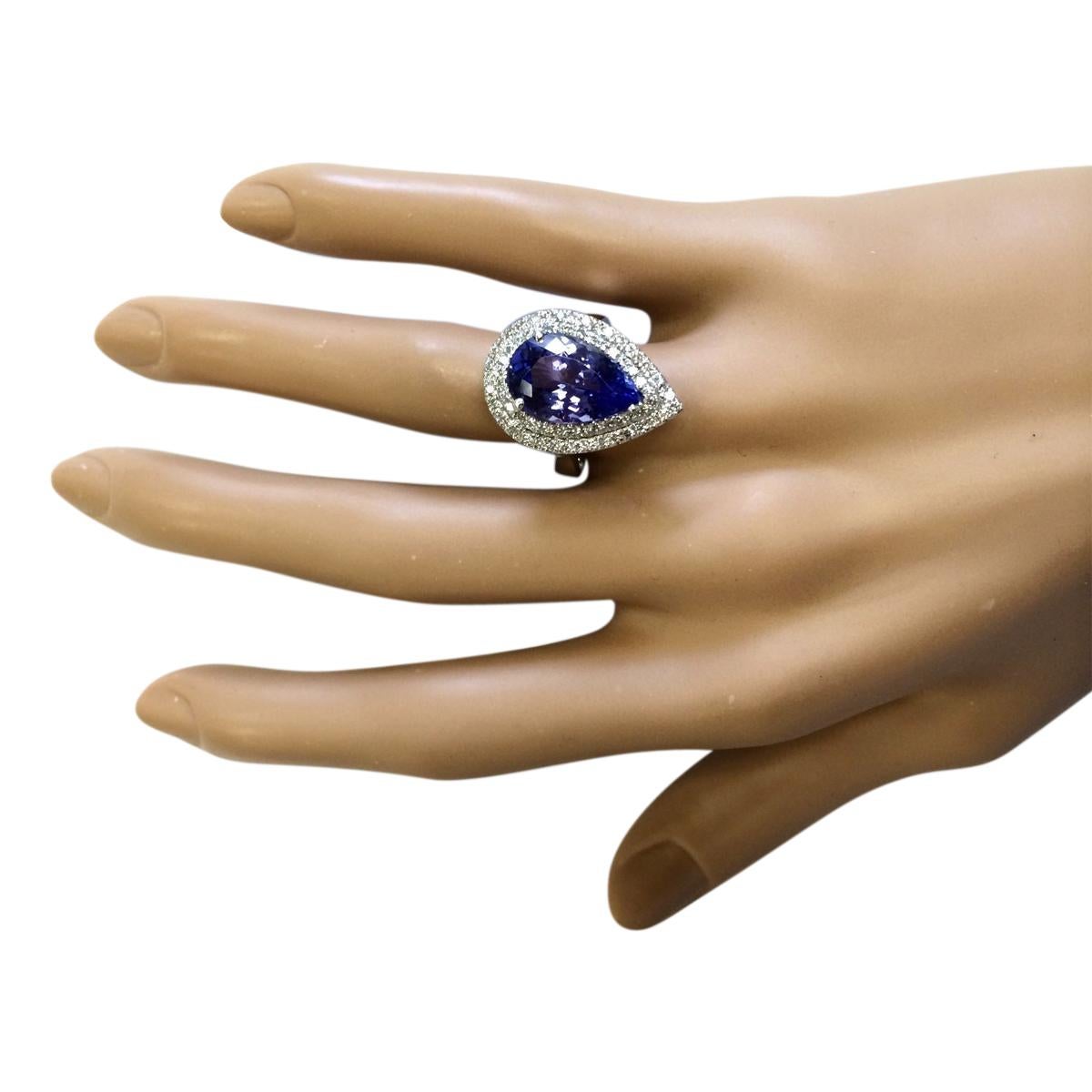 Pear Cut Tanzanite Diamond Ring In 14 Karat White Gold For Sale